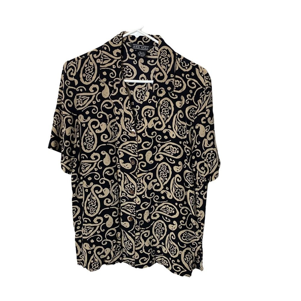 Vintage Ann May Women Size Medium 100% Silk‎ Paisley Button Front Blouse